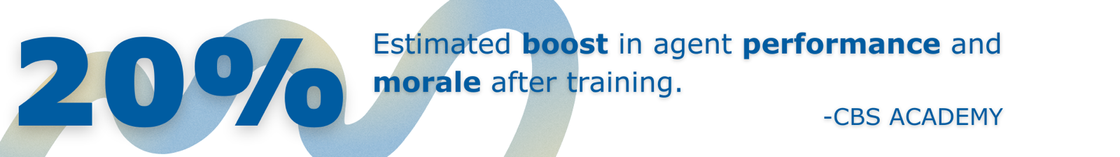 A statistic from CBS Academy to build a financial literacy business case that says training can provide a 20% boost in agent performance and morale.